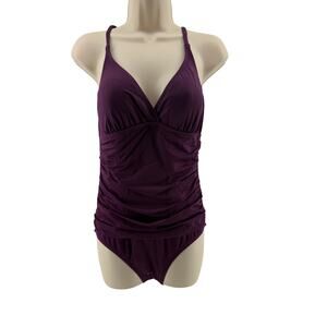 Hilor Women Tummy Control One Piece Swimsuits V Neck Deep Merlot Size 8